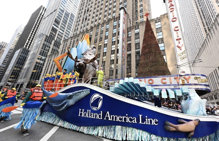 A vision of Alaska floats through the Macy’s Thanksgiving Day parade in New York City